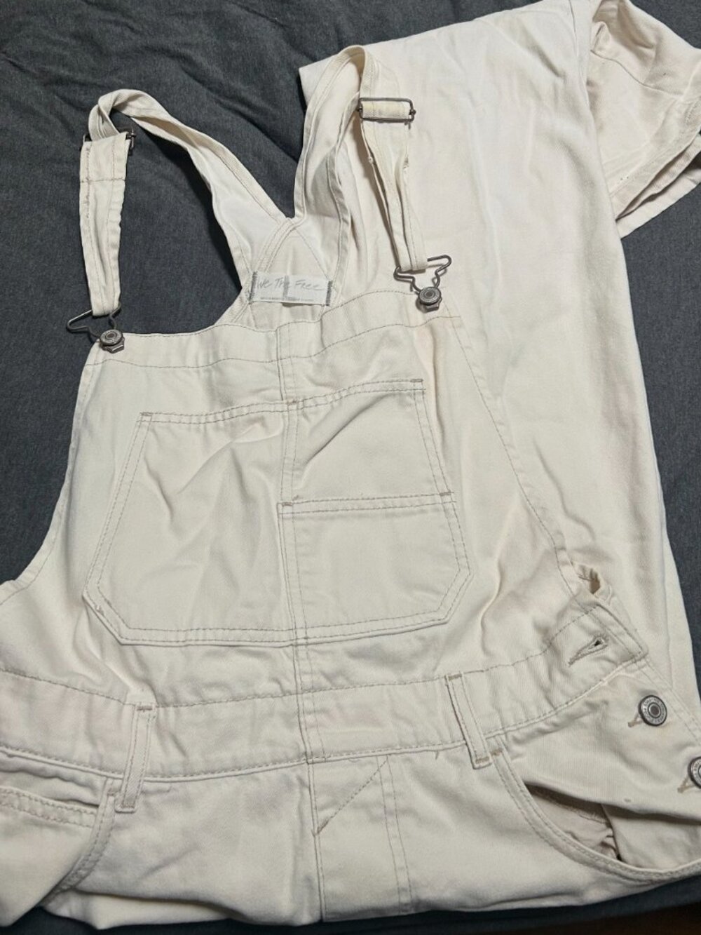 We The Free (Free People) White Overall Shorts size L - Picture 4 of 4